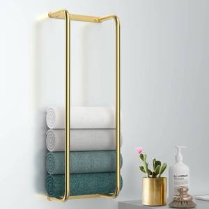 lot 11106 image: Rxvotocr Towel Rack for Bathroom Wall Mounted, Bathroom Towel Storage, Rolled Bath Towel Holder, Small Space Bathroom Towel Storage, Bathroom Organizer - Brushed Gold