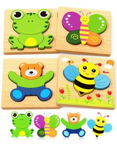 lot 11117 image: Bekayshad Wooden Puzzles Toddler Toys Gifts for 1 2 3 Year Old Boys Girls, 4 Pack Animal Jigsaw Puzzles Montessori Toys, Learning Educational Christmas Birthday Gifts for Girls Boys Ages 1-3