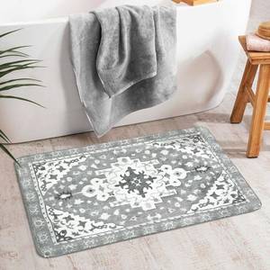 lot 12184 image: Uphome Boho Retro Bathroom Rug Gray Non-Slip Soft Bath Rug Machine Washable Oriental Bathroom Mat Traditional Farmhouse Floral Floor Mats for Bathtub Shower Toilet, 20x31 inch