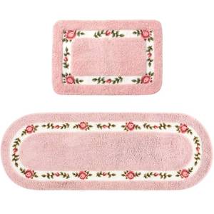 lot 12192 image: Drydiet 2 Pcs Rose Flowers Bathroom Rugs Set Coquette Room Decor Floral Rugs for Bathroom Bedroom Living Room,Non Skid Absorbent Romantic Rose Flower Area Rugs 2 Shapes(Pink,Small)