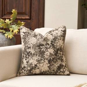 lot 12193 image: Yangest Neutral Floral Pillow Cover 20 x 20 Inches, Vintage Chenille Square Throw Pillow Cover Soft Decorative Farmhouse Accent Couch Pillow Cover for Living Room Bedroom, Grey