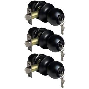lot 12201 image: 3 Pack BESTTEN Keyed Entry Door Knob, Entrance Door Lock, Keyed Different, Standard Ball, Matte Black (Only 1)