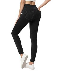 lot 12203 image: TONIRY Jeggings for Women with Pockets Stretchy Skinny Tummy Control Jeans High Waist Pull On Butt Lifting Denim Leggings - Soft, Breathable Fabric for Casual Yoga Work Year-Round Wear Black