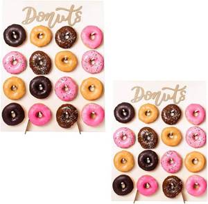 lot 12211 image: XIGUI 2 Pack Donut Wall Display Stand for Party, Wedding, Event, Brunch, and Birthday Use, Decorative Doughnut and Bagel Holder, Pop-Up Tabletop Placement, Laser Engraved Bamboo