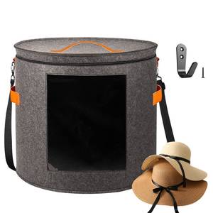 lot 12216 image: kushon Oversized Hat Storage Box for Women and Men19 D x 17in H Cowboy Hat Boxes with 1 Wood Hook Felt travel Round Hat Organizer Box with Dustproof Lid (Gray)in