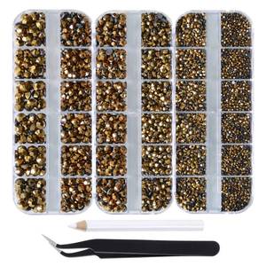 lot 12237 image: Massive Beads 7000pcs Flatback Glass Hotfix Iron On Rhinestones Crystal for DIY Making with 1 Tweezer and 1 Picking Pen for Shoes, Clothes, Face Art, Bags, Manicure (Mine Gold, 5-Sizes)