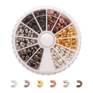 lot 12248 image: Pandahall 1Box250pcs 6 Colors 5mm Brass Half Round Open Crimp Beads Covers Knot Covers Beads End Tips for Jewelry Makings Antique Bronze and Red Copper and Black and Silver and Golden and Platinum Nickel Free