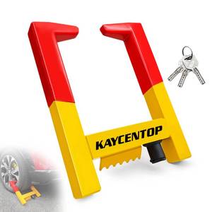 lot 12260 image: KAYCENTOP Universal Weel Lock Clamp, Wheel Chock Lock, Tire Lock Anti Theft Wheel Lock, Great Deterrent Bright Color, for Trailers SUV Boats Atvs Motorcycles Golf Cart, 3 Keys