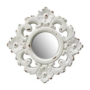 lot 12272 image: Musanpou Handcarved Floral Wall Mirror Decoration, 11.8-inch Worn-Out White Country Wood Mirror, Used for Room Decoration, Home Decoration, Bedroom, Living Room, Bathroom, Kitchen