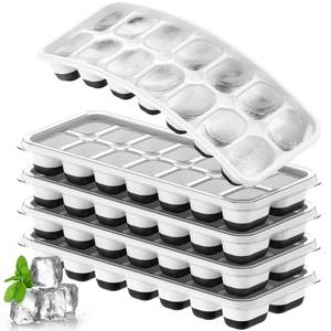 lot 12277 image: Ice Cube Tray 5 Pack, Stackable Silicone Ice Cube Trays with Lid� Easy Release Reusable Ice Tray, BPA-Free Rectangular Ice Cube Mold Set for Cocktails, Coffee, Whiskey and Drinks- Blacks (Missing One)