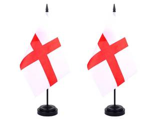 lot 12282 image: WXTWK 2 Pack England Flag England Deluxe Desk Flag Set - Mini Small Englander Table Office Flags with Black 12 Solid Pole Stand Base Classroom Meeting Desktop Decorationsin
