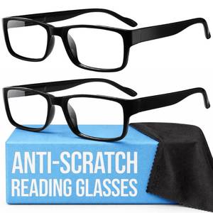 lot 12301 image: Gaoye 1.75 2-Pack of Reading Glasses - Blue-Light Filter, UV Protection - Readers with Rectangle Frames