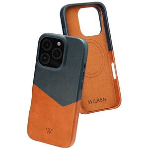 lot 12304 image: Wilken Leather Slim Phone Case Compatible with iPhone 16 Plus  Compatible with MagSafe and Wireless Charging  Premium Top-Grain Leather Cover with Metal Buttons (16 Plus, TanBlue)