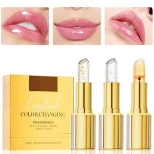 lot 12305 image: Qawnfy 3PCS Color Changing Lipstick, Transferproof Gold Crystal Ph Lipstick Color Changing, Clear Lip stick That Changes Color, Long Lasting 24 Hours Moisturizing, Moisturizing Glossy Shine Lip Gloss