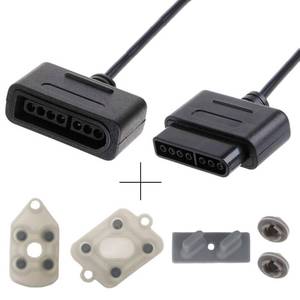 lot 12336 image: 2PCS Controller Extension Cable for Super Nintendo SNES SFC, Super SNES Console Controller Silicon Conductive Button (2PCS Cable  1 Sets Silicon Button) 6ft1.8m