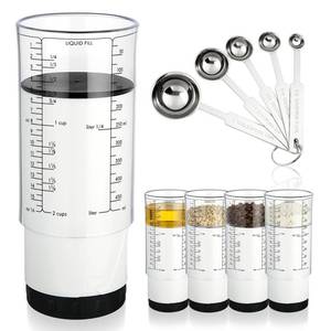 lot 12337 image: Ferrochef 6 Pcs Adjustable Measuring Cup Set Include 2 Cup Measuring Cups 5 Pcs Measuring Spoons for Liquid Dry Semi-solid Ingredients, Metric Standard Units, Space-saving Kitchen Baking Tool