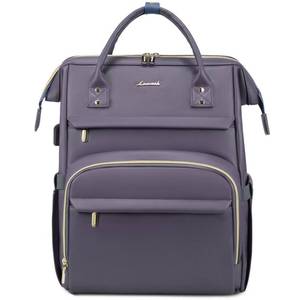 lot 12340 image: LOVEVOOK Leather Laptop Backpack for Women 18 inch,Travel Backpack Purse Nurse Teacher Backpack Computer Laptop Bag,Professional College Business Work Bags Carry On Backpack with USB Port,Grey Purple