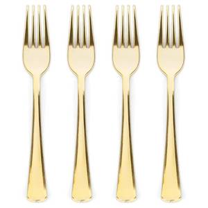 lot 12345 image: Prestee Set of 300 Gold Plastic Forks Disposable - 7-in Heavy-Duty Fork Flatware - Bulk Pack Fancy Silverware - Sturdy Elegant Cutlery for Weddings, Birthday Parties, Buffets, Catering, and Events