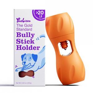 lot 12360 image: PAWLICKO Bully Stick Holder for Dogs � Steel Pin Lock Design Helps Prevent Swallowing Ends � Durable Dog Chew Holder for Bully Sticks and Yak Chews � Fits Small to Jumbo Chews (Bright Orange) (Used)
