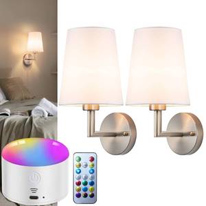 lot 13385 image: Battery Operated Wall Sconces Set Of Two, 10000mAh Rechargeable Wireless Wall Lights with Remote Control, 10 RGB Dimmable Sconce Wall Decor For Bedroom Living Room Hallway, No Electrician Required