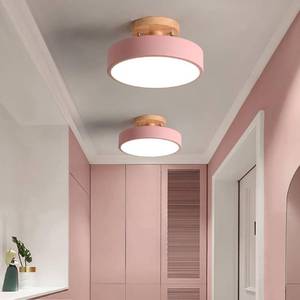 lot 13395 image: Dimmable LED Ceiling Light Fixture,Close to Ceiling Camp 9 Inch Pink Modern Wooden Ceiling Lights Flush Mount 12W Chandelier for Living Room Bedroom Kitchen,3000K4000K6000K Temperatures Selectable