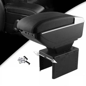 lot 13399 image: Tocsho Armrest Box Double Layer Front Center Console Black Leather with Charging 7 USB Ports for Universal Car