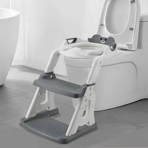 lot 13400 image: PandaEar Potty Training Seat with Step Stool Ladder, Toddler Toilet Seat for Kids Boys Girls, Comfortable Safe Potty Seat with Anti-Slip Pads Ladder and Bear Design -Grey