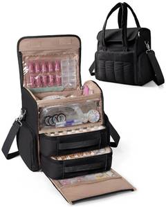 lot 14283 image: Marscamd Nail Polish Organizer Bag Holds 70 Bottles and Nail Lamp, Nail Polish Storage Case with 2 Removable Bags and Multiple Pockets, Black