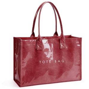 lot 14285 image: KALIDI PVC Tote Bag Women�s Kraft Paper Work Handbags Purses with Top Handle,Red