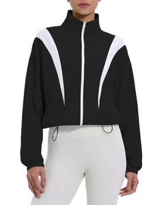 lot 14293 image: Locachy Womenfts Lightweight Athletic Workout Jacket Cropped Full Zip Stand Collar Running Hiking Outdoor Track Jacket Black S