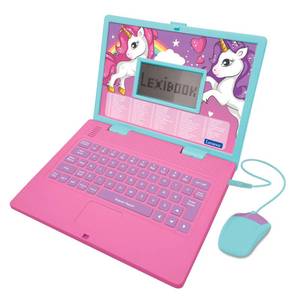 lot 14303 image: LEXiBOOK - Unicorn Educational and Bilingual Laptop SpanishEnglish - Toy for Children with 124 Activities to Learn Mathematics, Dactylography, Logic, Clock Reading, Play Games and Music - JC598UNIi2