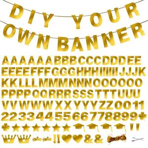lot 14304 image: 131 PCS Custom Banner DIY Letter Banners Personalized Banner for Birthday Congratulations Wedding Party Banners Golden 5-inch