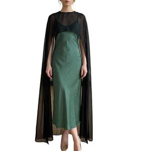 lot 14310 image: Amiblvowa Women Chiffon Capelet Sheer Mesh Bridal Cape Shawl Wraps Asymmetrical High Low Flowy Wedding Party Cover Up Poncho (Black, ONE SIZE)