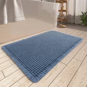 lot 14324 image: AMOAMI Upgraded Waffle Bath Mat, Super Absorbent Non Slip Bath Mats for Bathroom Floor, Machine Washable Bathroom Rugs with Tassels, Rubber Backed Bathroom Mats, Ultra Soft, 20 x 32in, Bluein