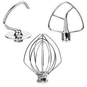 lot 14328 image: Funmit Mixers Accessories Stainless Steel Attachments Replacement for Kitchen-aid Mixers, K45WW Wire Whip, K45DH Dough Hook, K45B Coated Flat Blade Paddle, Kitchen Tilt-Head Aid Stand Mixer Attachment