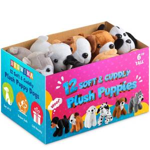 lot 14351 image: Bedwina Plush Puppy Dogs - (Pack of 12) 6 Inches Tall Small Stuffed Animals Bulk Assorted Puppies and Cute Stuffed Plushed Adopt-a-Puppy Dog Assortment Party Favors for Kids