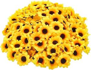 lot 14353 image: Jinshining 100Pcs Yellow Artificial Flower Heads Mini Fake Sunflower Decorative Fabric Flowers Craft Floral Embellishments for Wreaths Wedding Artificial Flowers