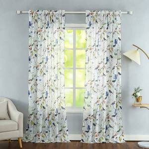 lot 14357 image: Leeva Birds Pattern Sheer Curtains, Lightweight Rod Pocket Semi Sheer Curtain Drapes Window Decor for Farmhouse, School, Nursery - 2 Panels, W 52 x L 96 Inches