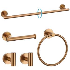lot 14365 image: TURS Brushed Rose Gold 5 Piece Bathroom Hardware Set, SUS304 Stainless Steel 23.6 Inch Bath Towel Bar Set, Round Bathroom Accessories Kit Wall Mounted