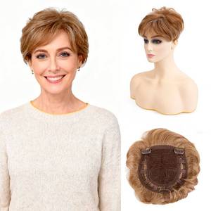 lot 14376 image: Short Hair Topper for Thinning Hair 5.5 Inch Short Pixie Cut Toppers Pieces Natural Curly Texture Synthetic Blonde and Highlights Wiglets Hairpieces (5.5 inch)