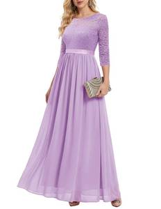 lot 14385 image: BeryLove Women Long Sleeve Formal Party Dress Lace Wedding Guest Maxi Dresses Elegant Cocktail Evening Gowns 7049 Lavender XS