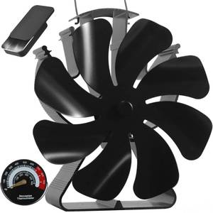 lot 14387 image: VODA Wood Stove Fan Heat Powered Fireplace Fans 8 Blades Non Electric, Heat Activated Thermal Fan for Wood Burning StoveLog Burner, Stove Accessories Thermometer