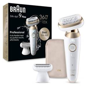 lot 14392 image: Braun Silk-pil 9 Flex Epilator, 360 Flex and Pivoting Head, Wet and Dry, Includes Shaver Head, Trimmer Comb, SES9-041 3D, Tinted Gold