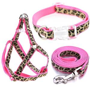 lot 14402 image: Mile High Life Leopard Dog Harness Collar Leash Set, Adjustable No Pull Dog Halter Harness for Small Breed Dogs, Easy Control for Training Walking (Pink, M Chest 15-21in, Neck 13in-17in)in