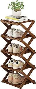 lot 17430 image: YYW Bamboo Shoe Rack for Entryway,Installation-Free and Foldable Vertical Shoe Storage Organizer,Free Standing Shoe Racks Shelf Closet Shoe Organizer for Living Room (Tawny-5 Layers)