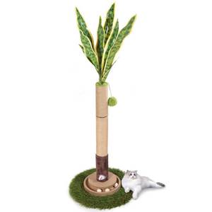 lot 17433 image: Cat Scratching Post, 35 Inch Tall Cat Scratcher Cat Tree Tower with Hanging Ball for Indoor Cats Adults,Sisal Rope Kitten Scratch with Interactive Mouse Cat Toy (41in, Snake Plant Leaves)