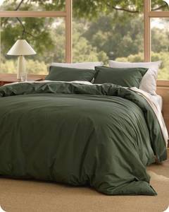 lot 17434 image: Bedsure Cotton Duvet Cover Queen - Luxury Slub Weave 100percent Cotton Duvet Cover Set, PureWoven Bedding Set with a Linen Like Textured, Easy Change, Olive Green, 90 x 90inin