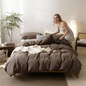 lot 17439 image: BDEAR 3 Pieces Light Chocolate Brown Duvet Cover Set King Size 104ftft W x 90ftft L, 100percent Washed Cotton Duvet Cover with Zipper Closure Plus 2 Pillowcases, Oeko TEX Standard Certificated