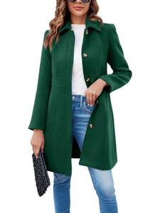lot 17462 image: Fisoew Womenfts Elegant Single Breasted Coat Long Sleeve Mid Winter Overcoat Work Office Pea Coats