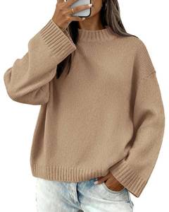lot 17477 image: BTFBM Sweaters for Women 2026 Casual Crewneck Long Sleeve Loose Ribbed Knit Pullover Sweater Winter Clothes Fall Outfits(Khaki, X-Large)